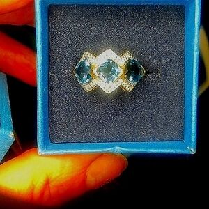 10kt Solid Gold Designer Luxury Genuine Blue Topaz with Diamond Accents RING